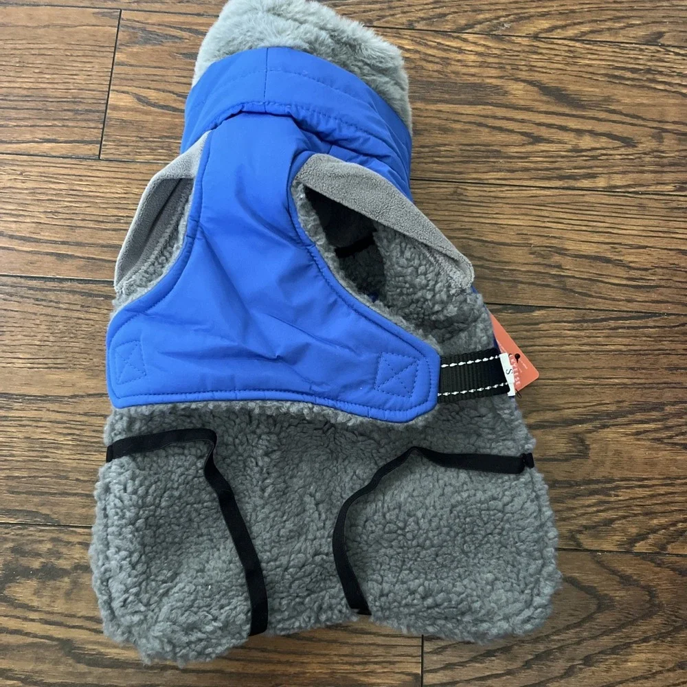kyeese sherpa lined dog vest coat blue explore the nature Small